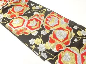 雲に花亀甲模様織出し袋帯